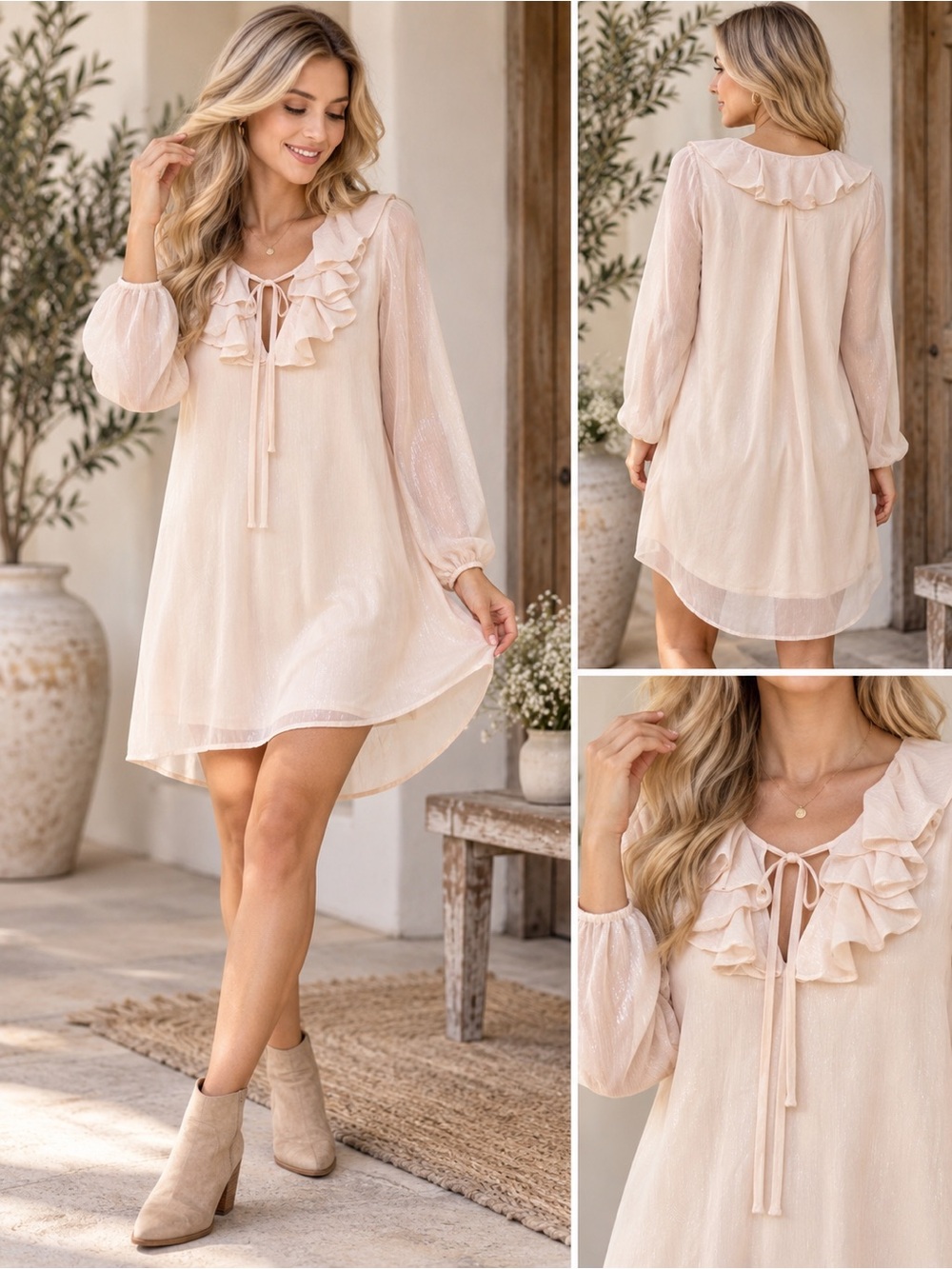 Andrée by Unit Shimmer Ruffle Neck Shift Dress Size S NWT